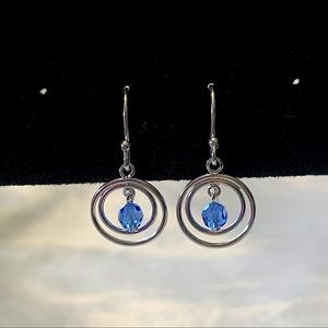 Sterling Silver Earrings Spiral with Sapphire Stone
